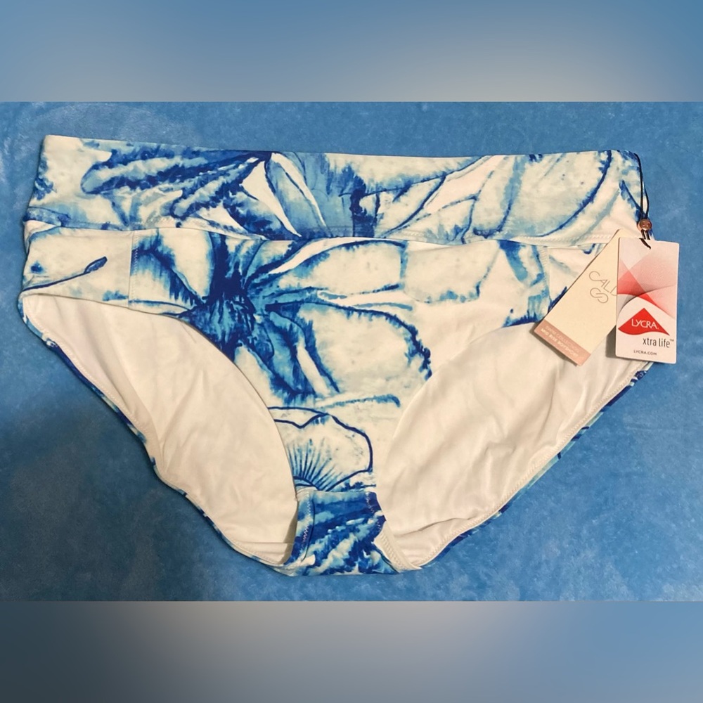 Calia by Carrie Underwood Blue Tie-Dye Floral Mid Rise Bikini Bottom size XL